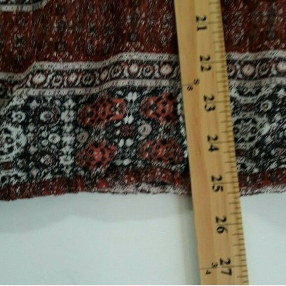 Lucky Brand Blouse Women Med Brown Black Paisley Midway Button Up Elastic Waist - Picture 7 of 10
